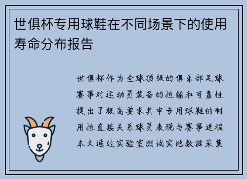 世俱杯专用球鞋在不同场景下的使用寿命分布报告