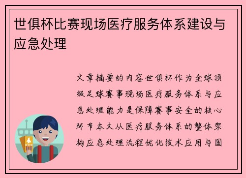 世俱杯比赛现场医疗服务体系建设与应急处理
