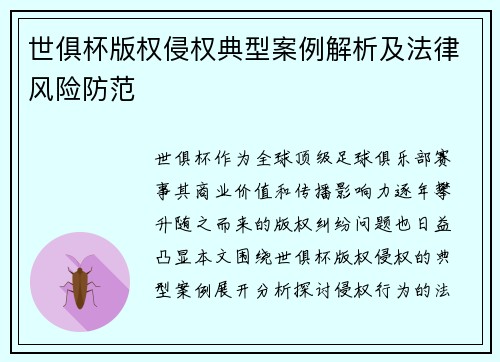 世俱杯版权侵权典型案例解析及法律风险防范